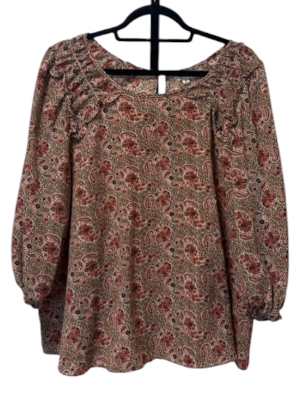 Max Studio Paisley Peasant Top in Rust and Cream